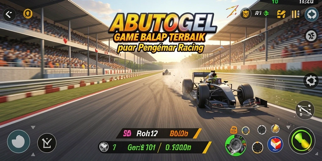 Screenshot gameplay ABUTOGEL menampilkan aksi balapan yang mendebarkan.