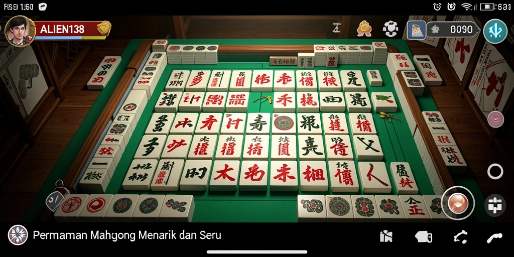 Screenshot gameplay ALIEN138 yang menampilkan pengalaman bermain Mahjong yang seru.
