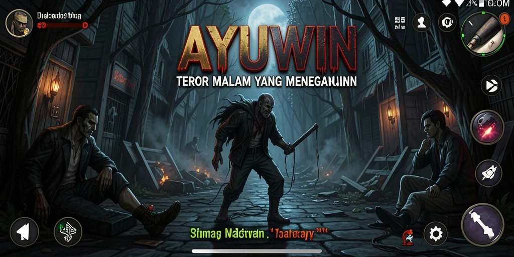 Tampilan gameplay menyeramkan AYUWIN dengan suasana gelap dan mencekam.