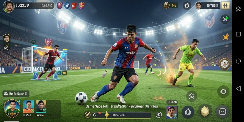 Screenshot gameplay menampilkan aksi seru dalam pertandingan sepak bola.