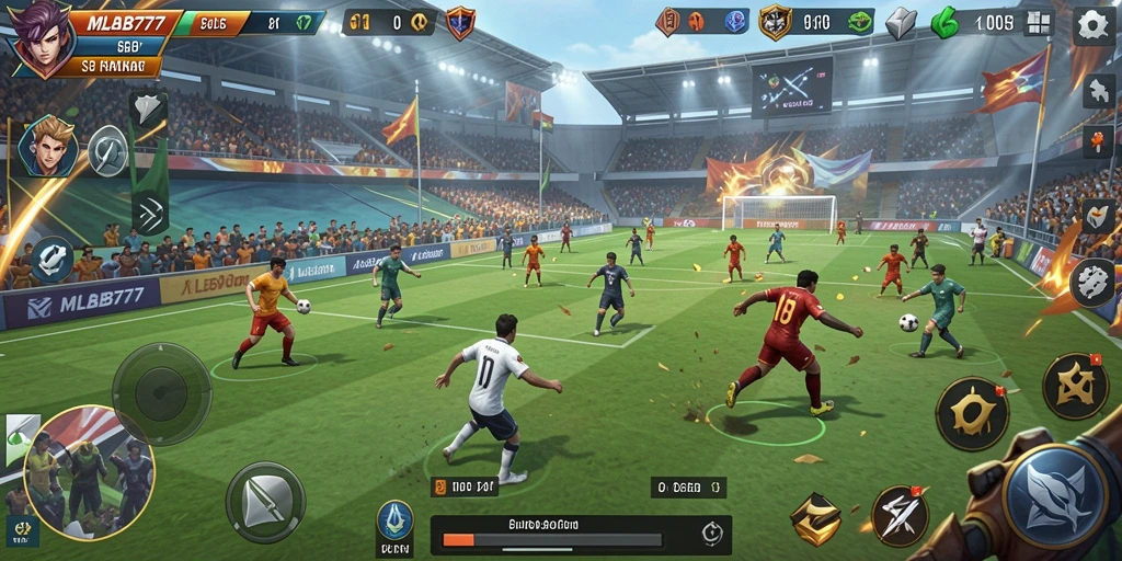 Gameplay seru MLBB777 dengan aksi sepak bola yang mendebarkan.